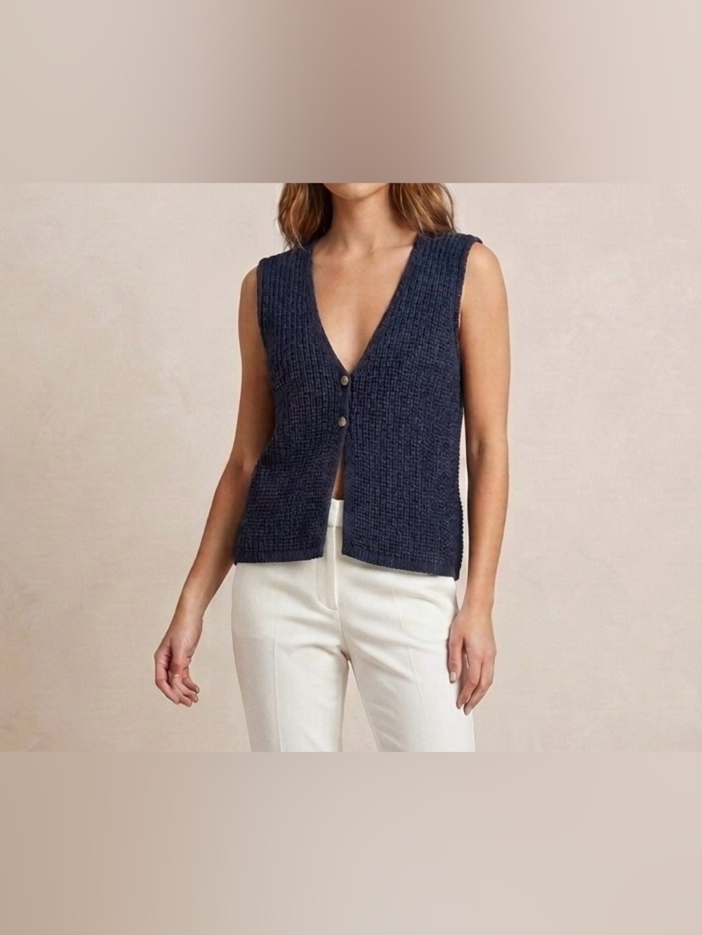 Blu Pepper NWT Navy Blue Sheer Chunky Knit Sweater Vest Button Front V Neck L